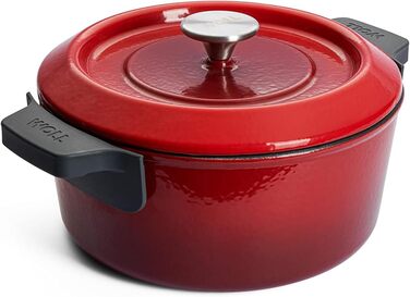 Чавунна каструля Ø 24 см, синього кольору, з кришкою та силіконовими ручками Емальований чавун, підходить для індукції та духовки для всіх типів плит Ø 24 см, висота 11 см, 4,2 літра (Чилі Червоний, Ø 24 см, висота 11 см, 4,2 літра)