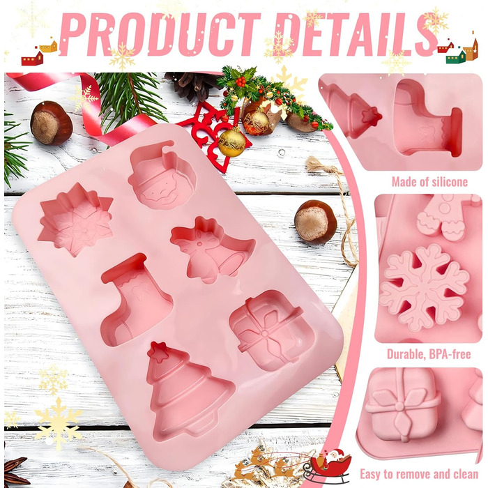Силіконова форма Vulevirtue з 2 предметів, різдвяні силіконові форми для випічки, силіконова форма для випічки, для різдвяної випічки, тортів, фондану, імбирного печива, шоколаду, желе, мила (12 різдвяних елементів)
