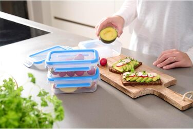 Набір контейнерів для зберігання харчових продуктів EMSA Clip & Close, прямокутні, 5 x 0,8 л, коробки для зберігання, 100 герметичні, придатні для миття в посудомийній машині, морозильної камери та мікрохвильової печі, прозорі, сині, зроблені в Німеччині,