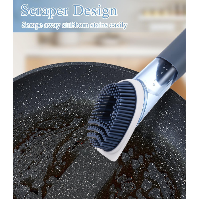 Щетка для посуды с дозатором для моющего средства с 4 сменными головками и держателем LEAZZLE