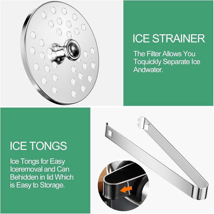 Відро для льоду з нержавіючої сталі з герметичною кришкою 1,3 л Ghazpmuk