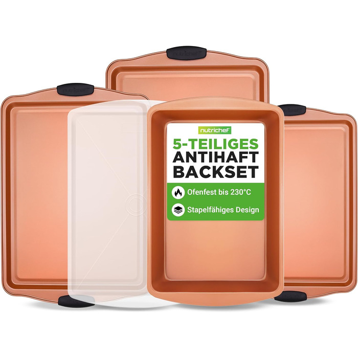 Набір форм для випікання NutriChef із 8 предметів набір форм для випікання, що включає форму для торта, деко, форму для хліба, форму для мафінів, рознімну форму, форму для піци, круглу форму для випікання та прямокутну форму для випікання. Міцні аксесуари