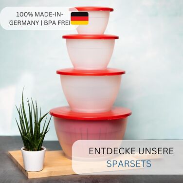 Набор чаш Westmark, 4 чаши с крышками и ситом/ситечком, 9 шт., емкость 0,6/1,3/2,5/4,4 литра, пластик, без бисфенола А, Olympia, цвет прозрачный/ 2420226A (набор из 3 шт., красный)
