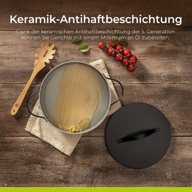 Каструля Be Living Essential з кришкою Ø 28 см з кришкою, антипригарна кераміка, для індукції, без PTFE та PFOA, (4 літри, чорна)