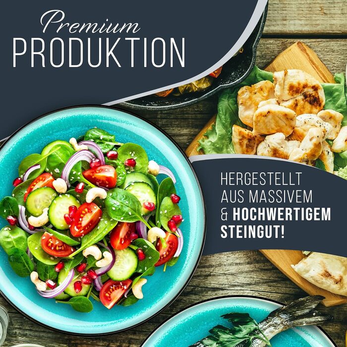 Набір кавових чашок з 6 шт. Ibiza - Чашки з кераміки преміум-класу, можна мити в посудомийній машині та мікрохвильовій печі, стійкий до подряпин - Стильний набір чашок для чаю та кави - Чистий живий посуд, набір посуду в аквамарині (набір з 48 предметів)