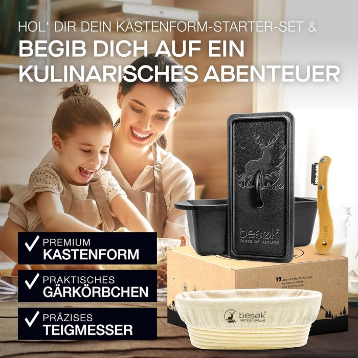 Форма для випікання хліба besok з кришкою, включаючи буклет з рецептами - чавунна форма для випікання 28 см аксесуари для випікання хліба - хліб, форма для випікання тостів, форма для хліба, каструля, квадратна форма для випічки (набір для випікання хліба