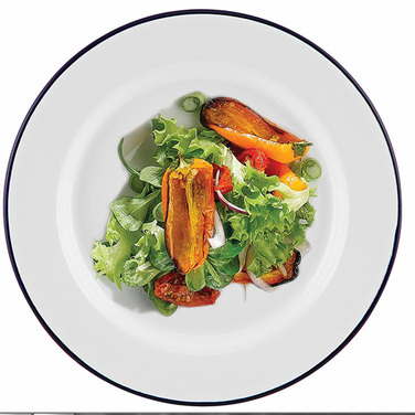 Тарелка 26 см белая эмалированная с синей каемочкой, GenWare