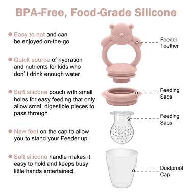 Контейнер для зберігання дитячого харчування, фруктова пустушка, силіконовий дозатор для фруктової їжі, дитяче грудне молоко, прорізування зубів, морозиво, без BPA, підходить для безпечного самостійного годування 3-місячних дітей (Pink02)