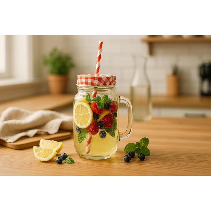 Набор из 6 стаканов для питья с крышкой 450 мл красный gouveo