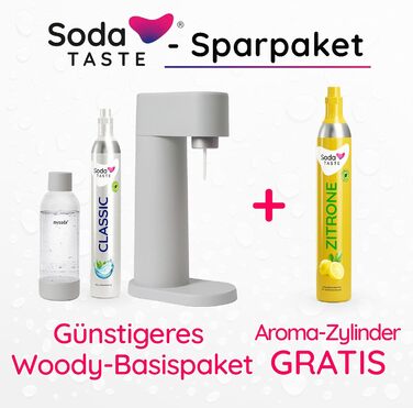 Набір для газування води, 4 предмети, класик + лимон, сірий Mysoda Woody SodaTASTE