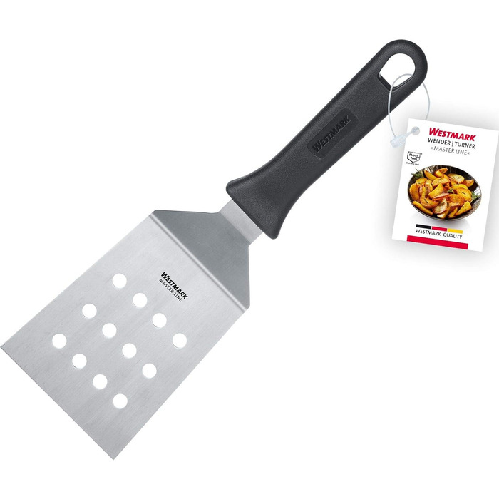 Набір Westmark, 2 шт. 2 професійні токарі/лопатки для гриля (кутові, жорсткі) з перфорованим та закритим лезом, нержавіюча сталь/пластик, Master Line, чорний/сріблястий, 134422E6, 29 см (перфоровані)