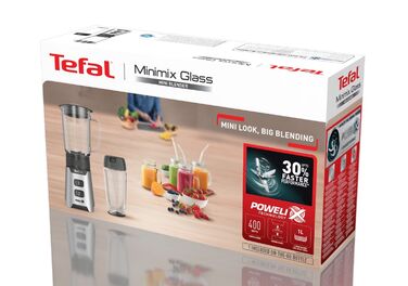 Tefal Блендер стаціонарний Minimix Glass 400Вт, чаша-700мл, ємність для смузі to go, скло, сірий