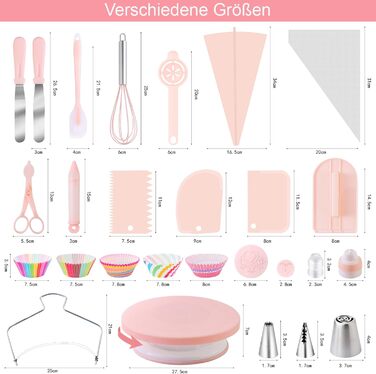 Набір аксесуарів для торта Nifogo, 356 предметів, аксесуари для випічки, аксесуари для декорування тортів з обертовою підставкою, кондитерські мішки, кондитерські насадки, шпателі для початківців (356 шт. світло-рожеві)