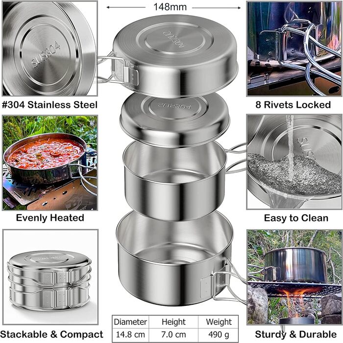 Набор посуды из нержавеющей стали из 4 предметов (900 мл 600 мл) Bestargot