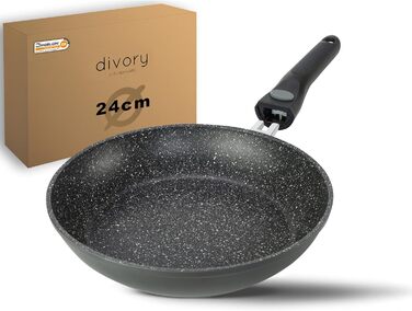 Сковорода 24 см с антипригарным покрытием и съемной ручкой, серая DIVORY