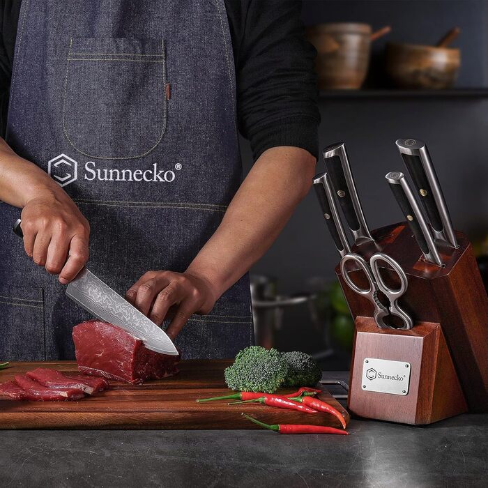 Дамаський ніж Sunnecko 20 см Кухонний ніж шеф-кухаря - гострий ніж з дамаської сталі, кухонний ніж з ергономічною ручкою