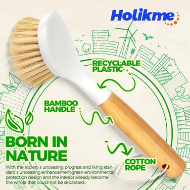 Щетка для посуды с бамбуковой ручкой 3 шт. Holikme