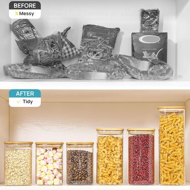 Набір Vtopmart з 7 банок для зберігання з кришками, банки для зберігання Банки з кришками, банки для зберігання з дерев'яними кришками для зберігання спагетті (квадрат-3 упаковки 54 унції)