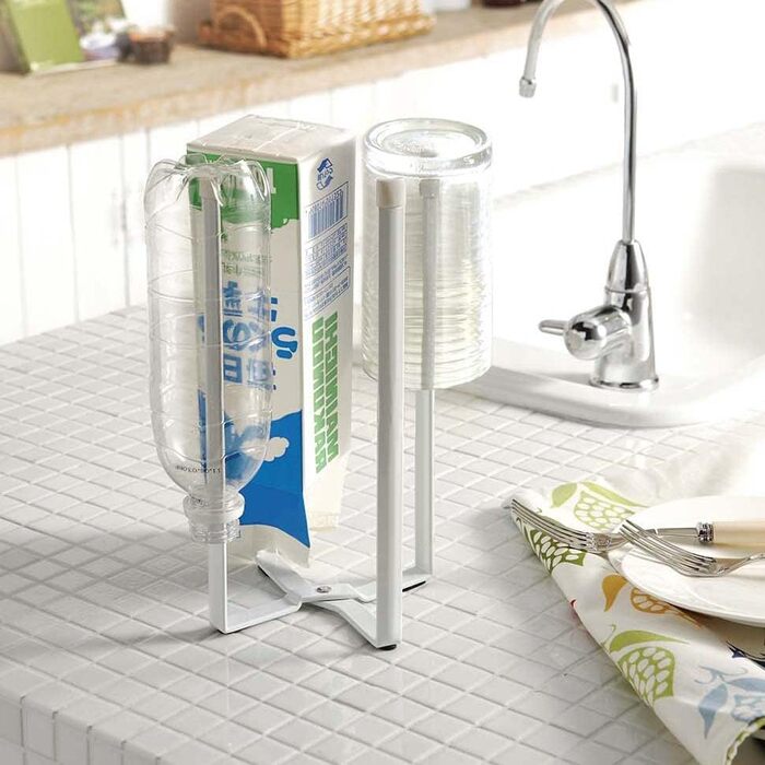 Багатоцільова кухонна сушарка Yamazaki Tower, тримач для пляшок, контейнер для органічних відходів, складний, сталевий, акрилова смола, H 26,5 см (білий)