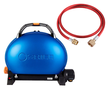 КОМПЛЕКТ Портативний переносний газовий гриль O-GRILL 500, синій  + шланг в подарунок! Код: 011673