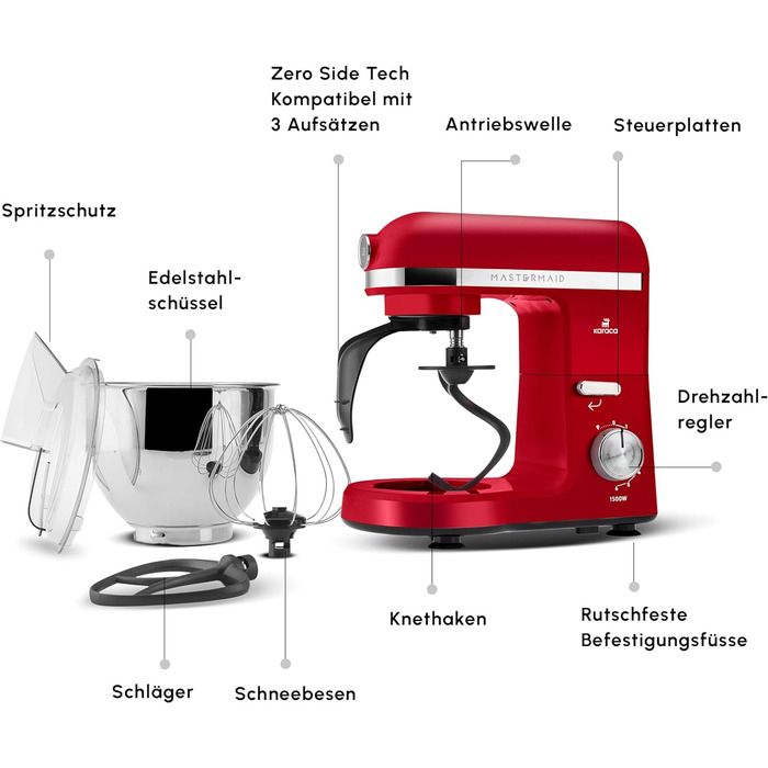 Миксер 5л,  1500 Вт красный Mastermaid Chef Pro KARACA