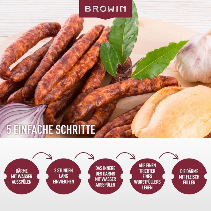 Натуральна оболонка для ковбас Натуральна оболонка вищого сорту для домашньої ковбаси, ялівцевої ковбаси, білої ковбаси, сардельки (калібр 18/20 мм, 91 метр, овеча оболонка)