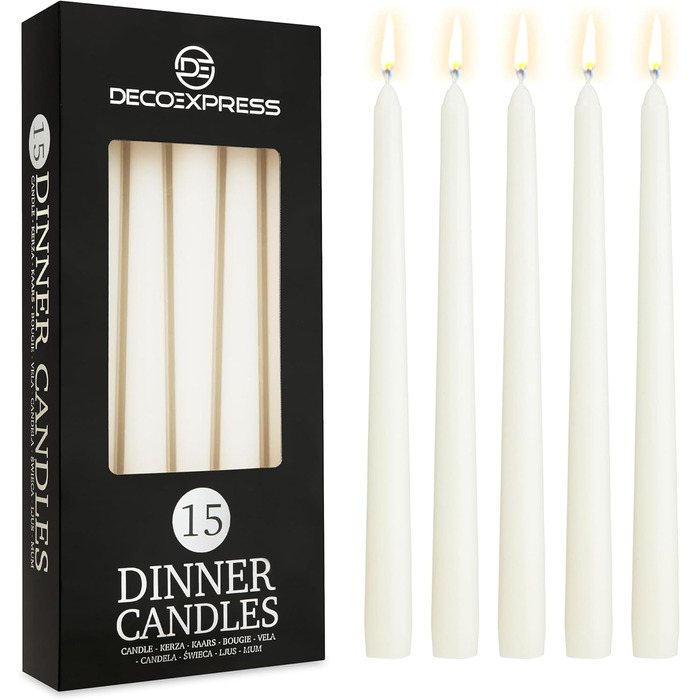 Набір свічок DECO EXPRESS Taper з 6, 10, 15 або 50 шт. , тривалий час горіння до 8 годин, без запаху (білі, набір з 15 шт. )