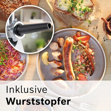 М'ясорубка 1900 Вт з насадкою для ковбас, біла Serie 4 Bosch