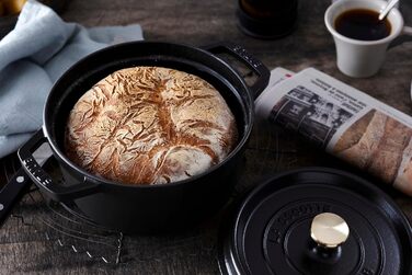 Чавунна жаровня/кокотниця STAUB, кругла, 8,35 л, функція Ароматичний дощ для оптимального зволоження, для всіх типів варильних поверхонь, включаючи індукційні та духові шафи, (чорна, 34 см)