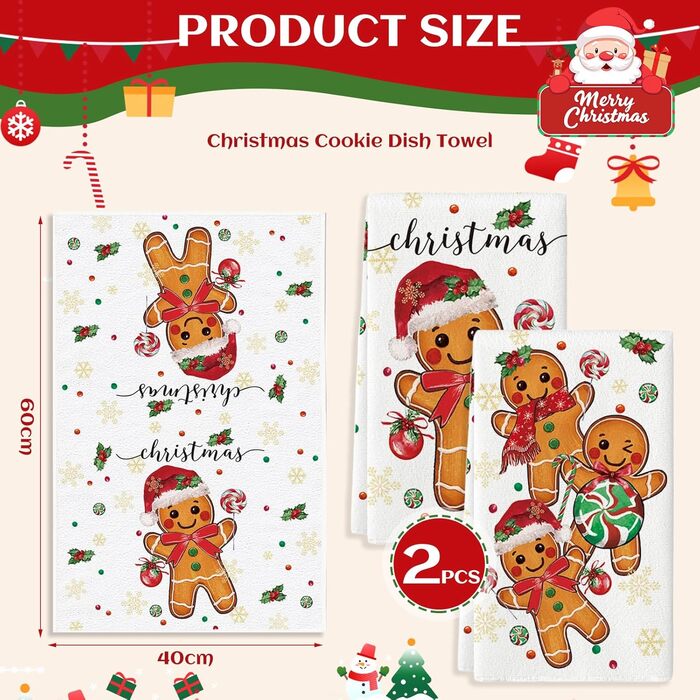 Набір з 2 різдвяних кухонних рушників 40 x 60 см, Пряниковий чоловічок CharmBurst
