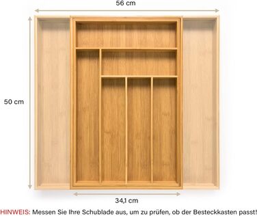 Лоток для столових приборів budu 47 (глибина 47 см) - Організатор для кухонних шухляд - Висувний - Організатор для кухонних шухляд (50 см, бамбук)