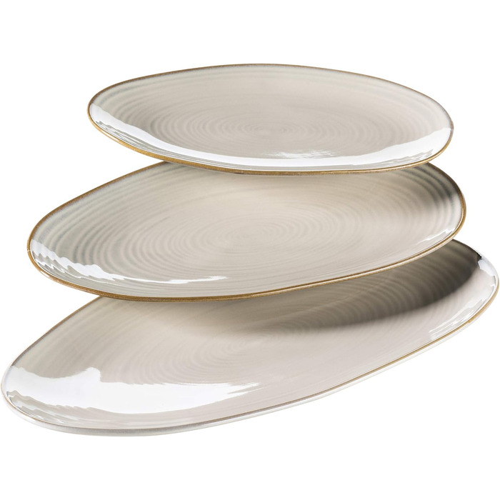 Серія Ноттінгем Набір з 3 сервірувальних тарілок, сервірувальна тарілка 3 розмірів у вінтажному вигляді, бежевий, керамограніт, 28 x 15,5 см 28 x 15,5 см бежевий, 931372