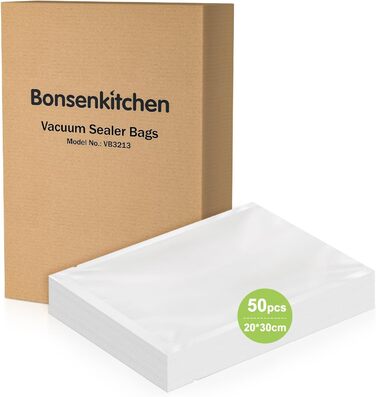 Вакуумні пакети 150 пакетів - 15x25 см (50) 20x30 см (50) 28x40 см (50), для будь-якого розміру. Професійні фольговані пакети для всіх вакуумних пакувальників, вакуумні пакети для харчових продуктів, без BPA, VB3215 (50 пакетів 20x30 см)