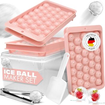 Набір для приготування льодяних кульок Wolfset/Кругла форма для льоду з формою для льоду, ложкою та щипцями. Сферична форма для льоду для 99 круглих кубиків льоду за один раз, ідеально підходить для коктейлів та віскі (рожева)