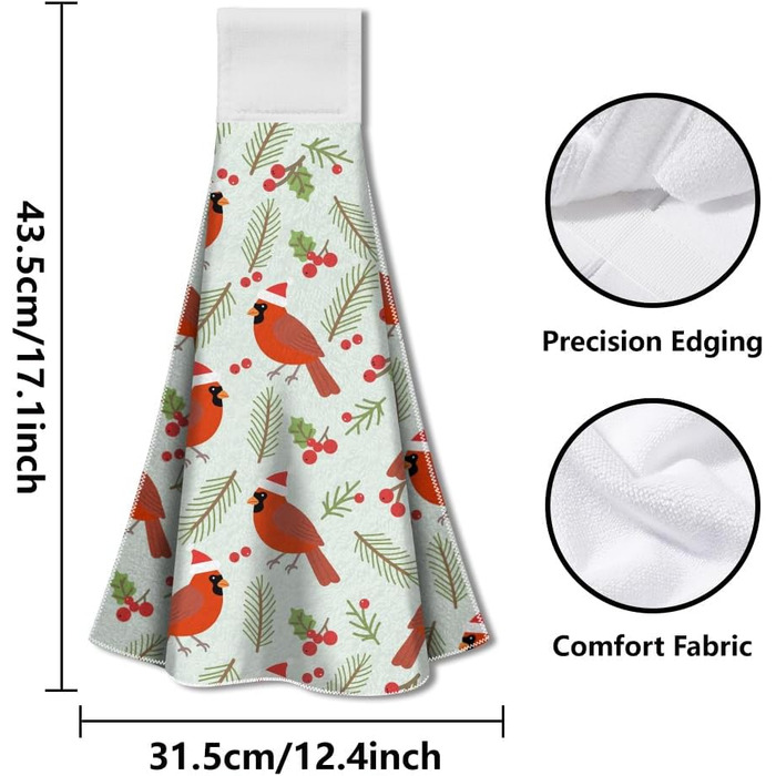 Набор из 2 рождественских кухонных полотенец 31,5 x 34,5 см с подвесной петлей, Рождественские птички WADORN