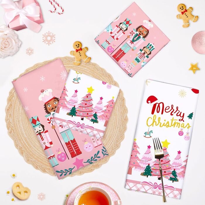 Набір із 4 кухонних рушників Arquiel &quotЗимова ялинка&quot, різдвяні кухонні рушники, декоративні, 100 бавовняні, абсорбуючі, подарунок на новосілля, 48 см x 70 см (Лускунчик рожевий, 48 см x 70 см, набір із 2 шт.)