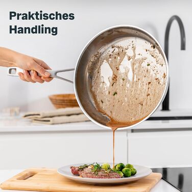 Набір з 3 сковорідок SILBERTHAL - Сковорідки з нержавіючої сталі без покриття - 20, 24 та 28 см - Сумісний з індукцією - Можна використовувати в духовці до 400C та мити в посудомийній машині Набір з 3 предметів 20, 24 28 см