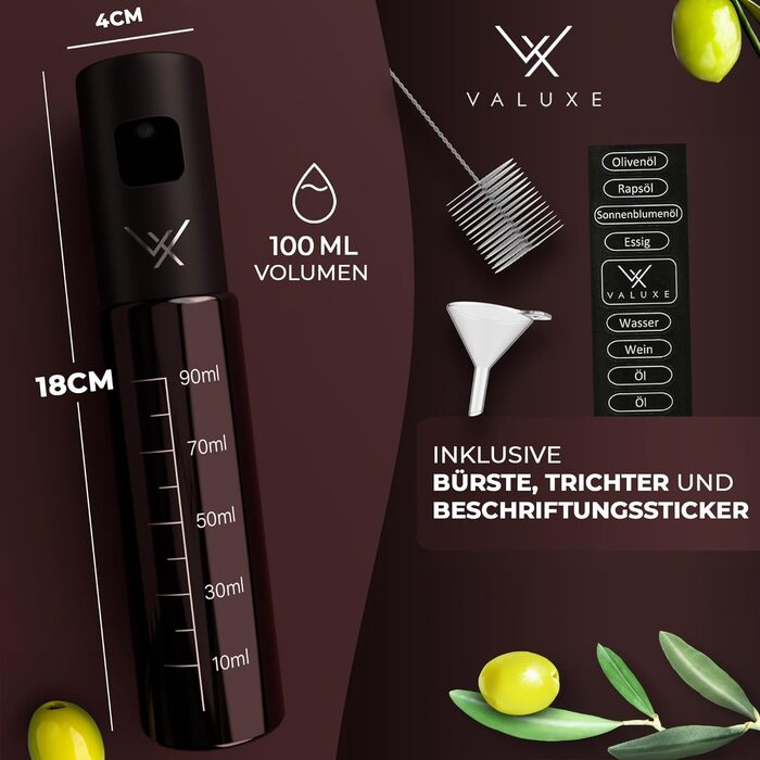 Масляный распылитель для растительного масла и уксуса с защитой от ультрафиолета Стекло и распылительный фильтр - Распылитель масла из нержавеющей стали - Точный распылитель оливкового масла, распылитель масла, распылитель масла (шоколадно-коричневый)