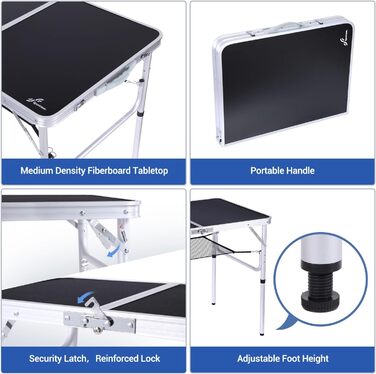 Складаний кемпінговий стіл з 2 рівнями висоти 90 х 60 см чорний Sportneer