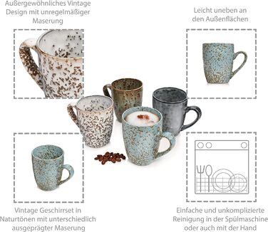 Набор кофейных кружек Singer Athens Набор кружек из 4 предметов для 4 керамических изделий, чайная кружка, расширяемая, с ручкой, повседневная, специальный завтрак, бранч, набор кружек на открытом воздухе Кофейная кружка 300 мл 4 шт.