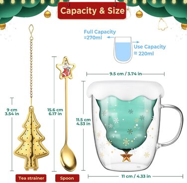 Двостінний келих для лате з різдвяною ялинкою 270 мл. ecooe
