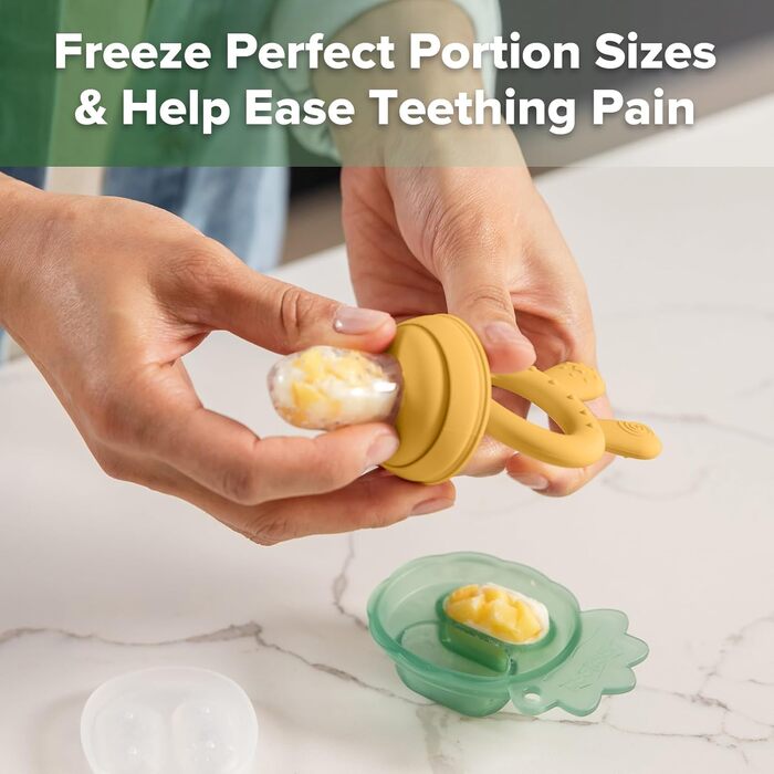 Годівниця для дитячого фруктового харчування Haakaa та міні-лоток для перекусів у морозильній камері, форми для морозива без бісфенолу А для безпечного самостійного годування немовлят, від 4 місяців (горохово-зелений) (жовтий)