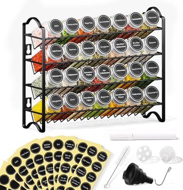 Набір з 28 баночок для спецій 120 мл зі стійкою 33,5 х 9,5 х 28 см чорний Enjoior