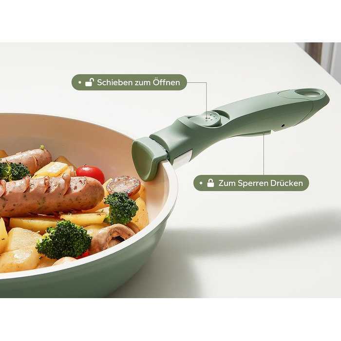 Набір кухонного посуду з керамічним антипригарним покриттям, 16 предметів, зелений Redchef