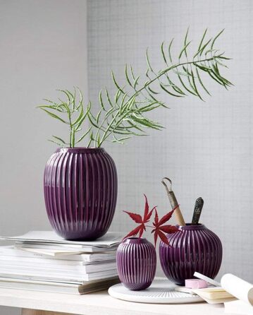 Порцелянова ваза Khler Hammershoi з канавками, сучасна ваза, кругла, цибулинна, ваза для квітів у скандинавському дизайні, 13 см (12,5 см, слива)