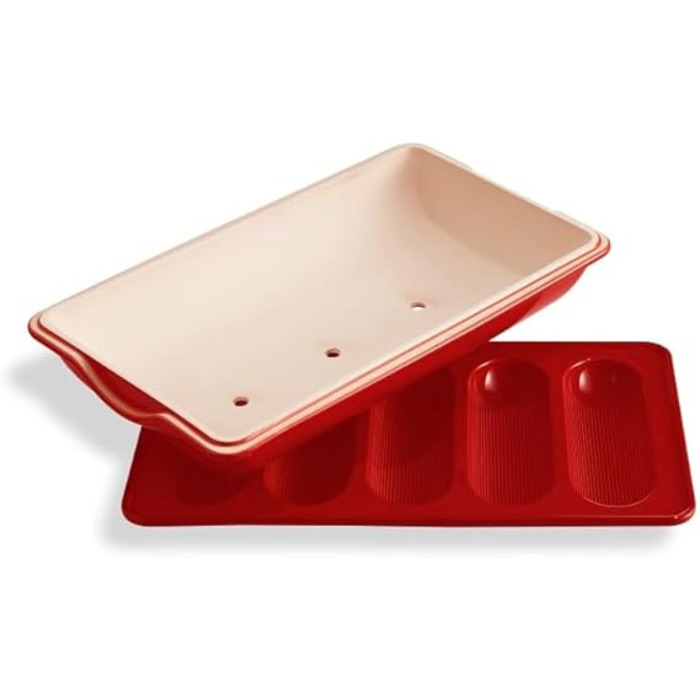Керамічна форма для випіканя на 5 міні-багетів, червона Emile Henry