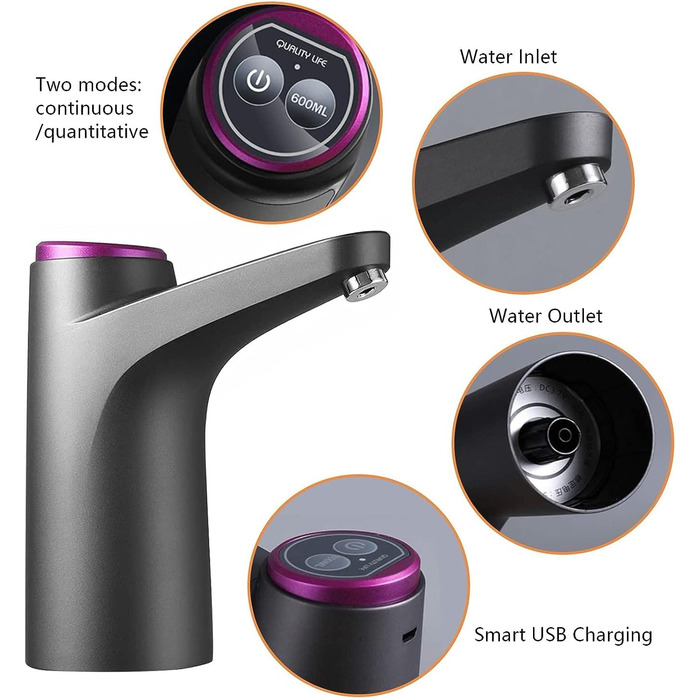 Насос для пляшок з водою на 5 галонів 4 Вт чорний ZHITING