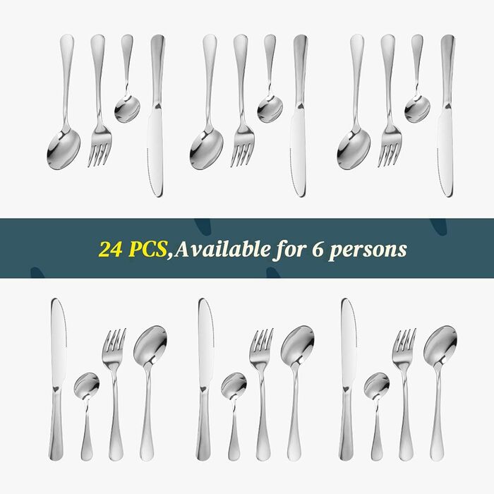 Набор столовых приборов на 6 человек, 24 предмета, серебристые peinat