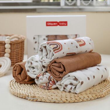 Муслінові серветки GLLQUEN для немовлят, 6 шт. бавовняних серветок для відрижки, 70 см x 70 см, абсорбуючі та дихаючі, ідеально підходять для очищення, витирання та покриття новонароджених (райдужні, 6 шт.)