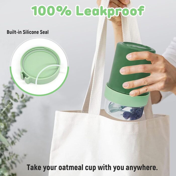 Стаканчик для пластівців 870 мл з ложкою та щіточкою, зелений Forbabe